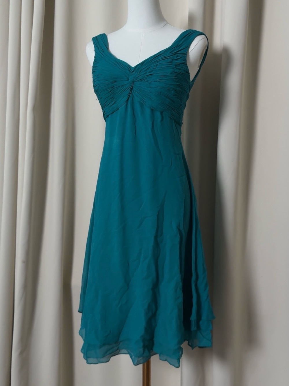 Assar Y2K 100% Silk Ruched Bust Empire Waist Midi Dress Teal Whimsigoth Mermaid